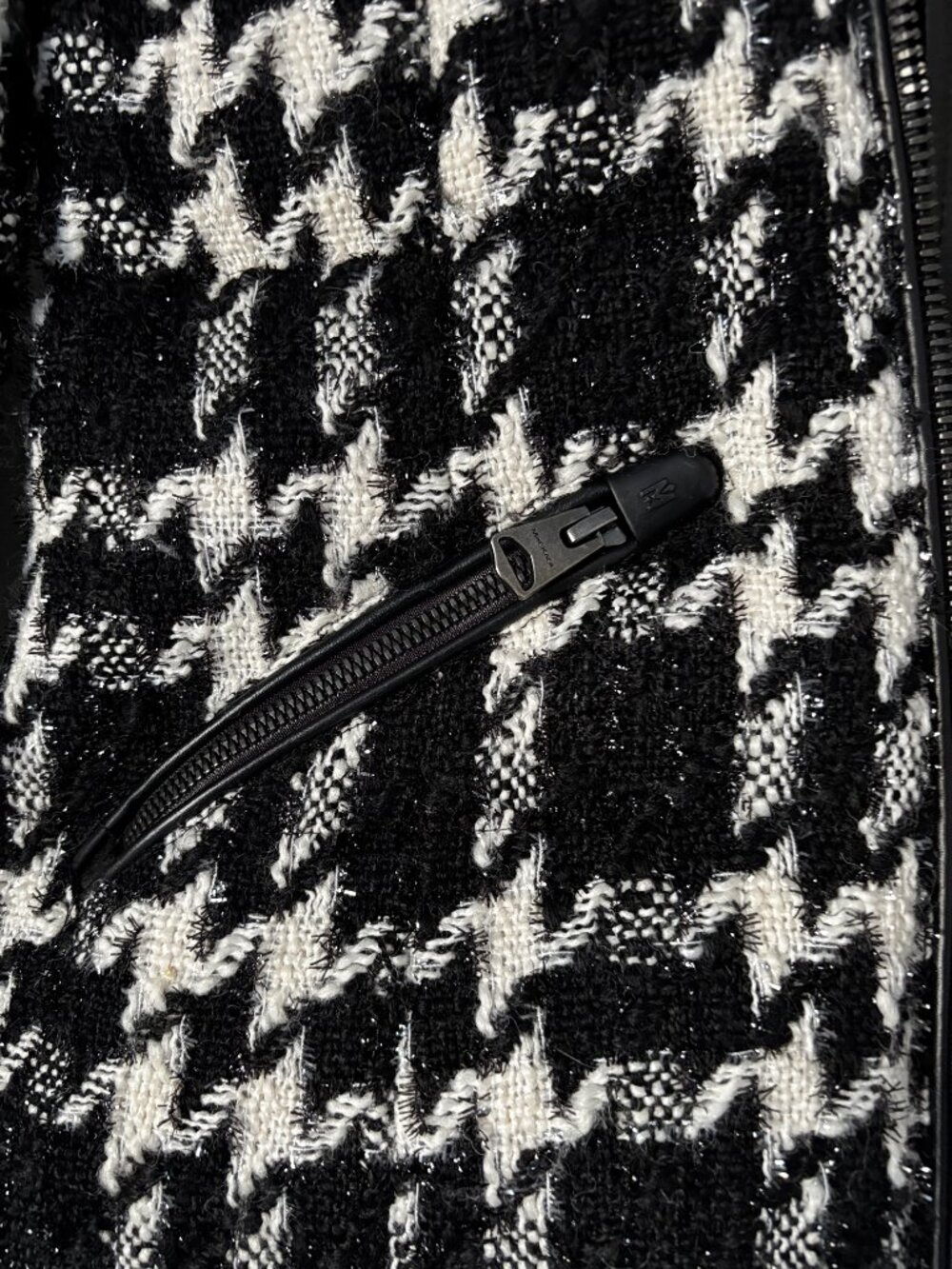 Mackage Madalyn Houndstooth Tweed Down Jacket Removable Hood Black White Metalli - Picture 9 of 13